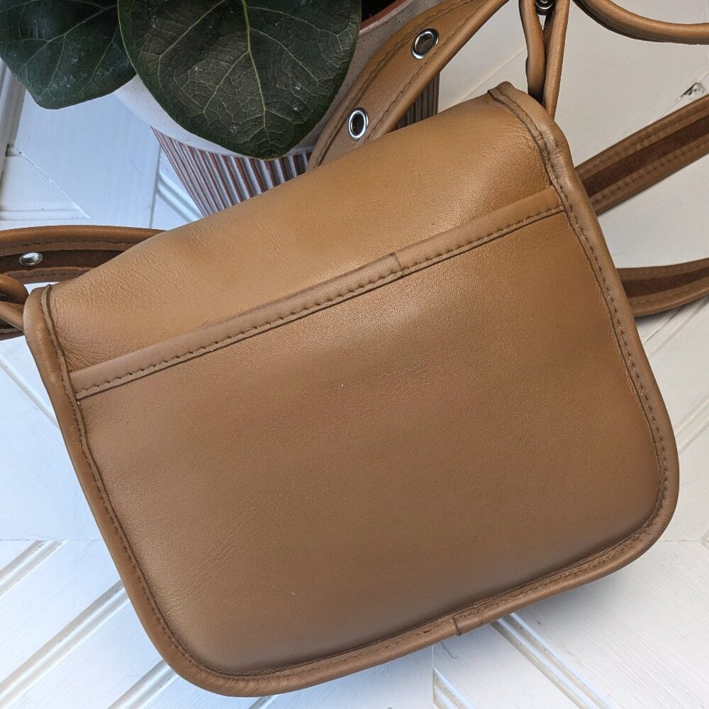 Camel Leather Small Flap Saddle Crossbody Bag - Picture 9 of 11